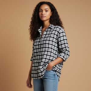 Madewell oversized side button plaid shirt M